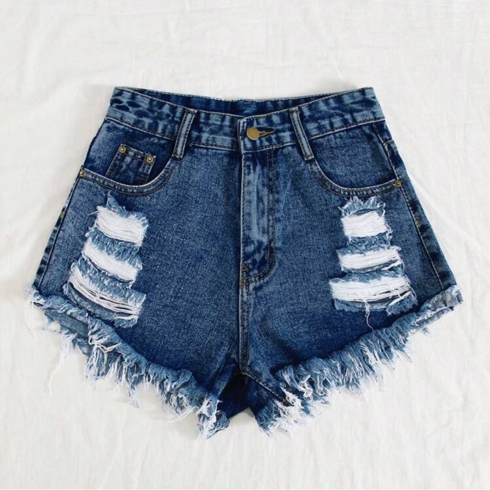 SHEIN Blue Jean Shorts Distressed High-Waisted